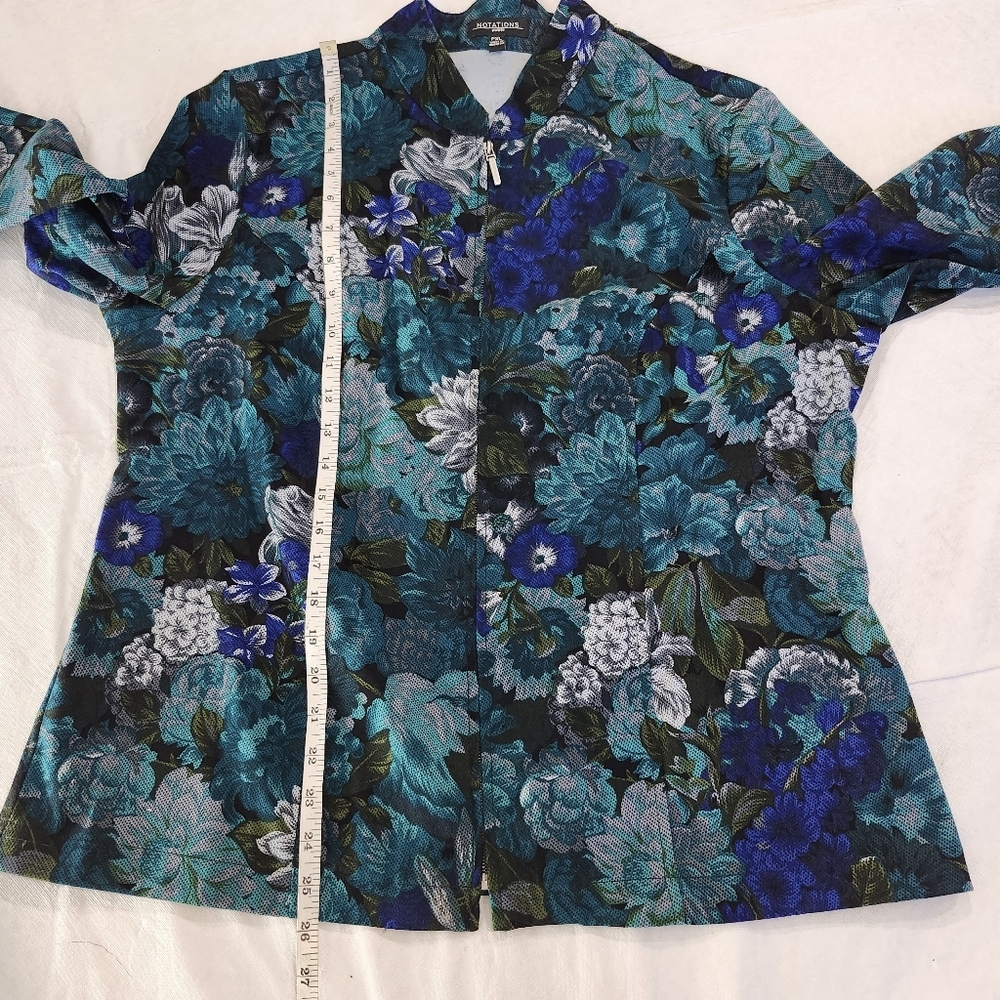 Notations Size PXL Blue and Green Casual Jacket with Artistic Floral Design - Picture 5 of 8